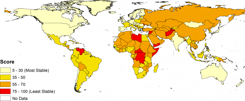 Political Stability Risk Score by Country